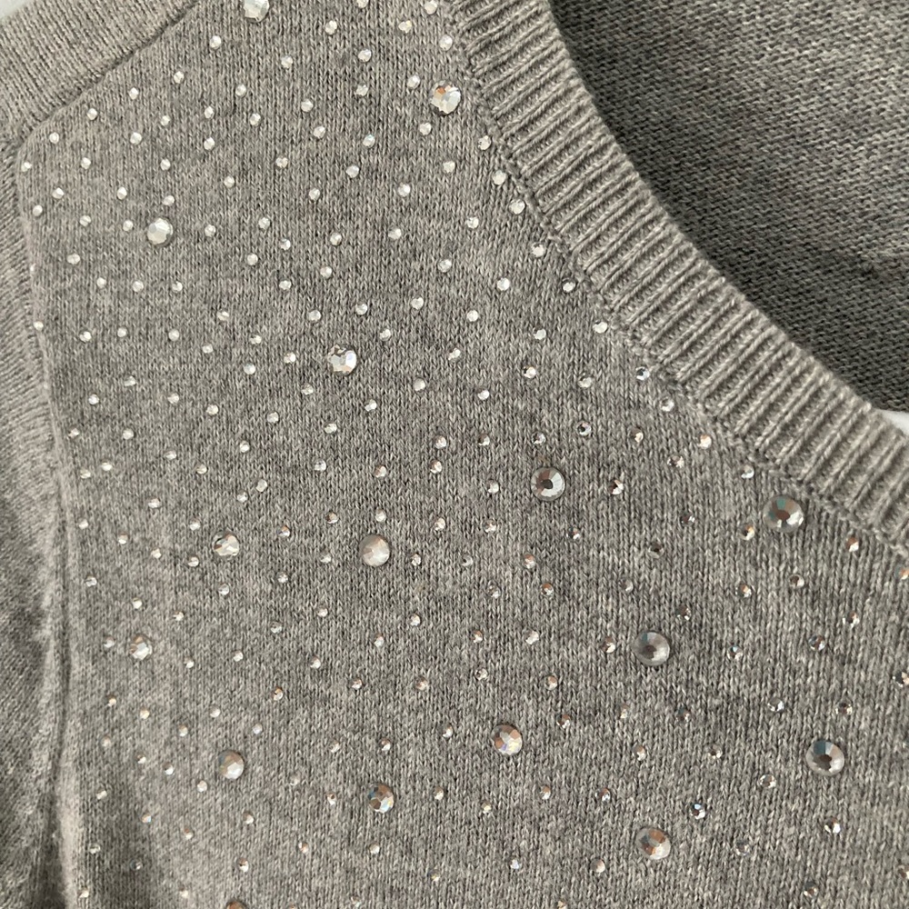 Silver grey cardigan with crystals on yoke, size Small